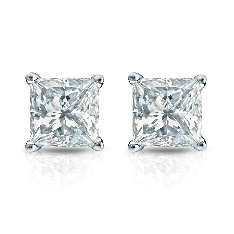 Auriya 14-karat Gold Lab Grown 1.25 carat TDW Princess Diamond Stud Earrings 4-Prong Basket Screw-back