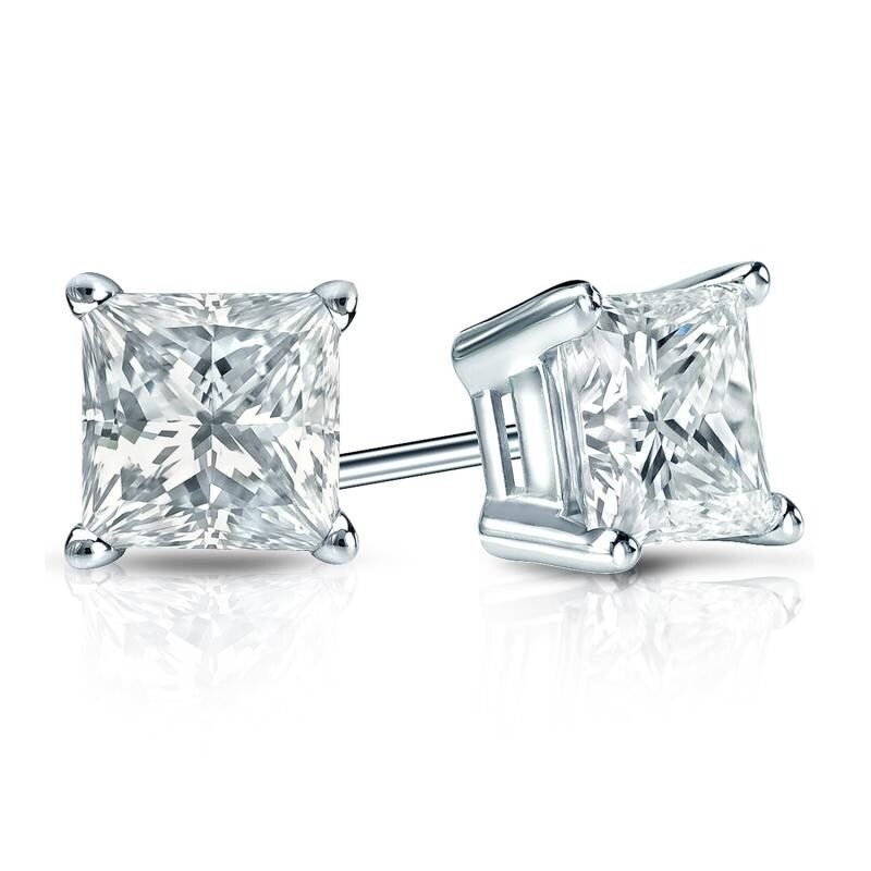 Auriya 14-karat Gold Lab Grown 1.25 carat TDW Princess Diamond Stud Earrings 4-Prong Basket Screw-back
