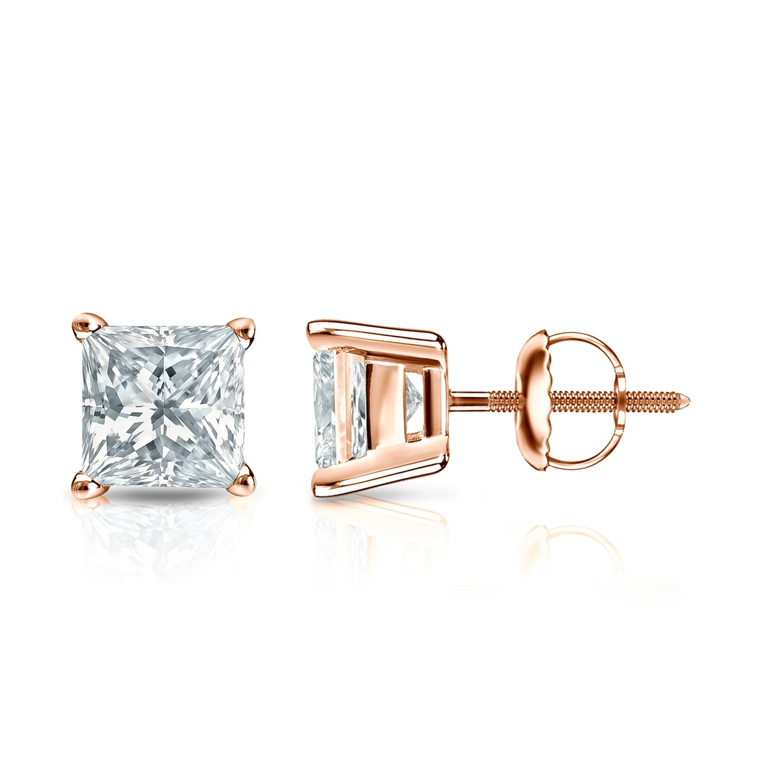 Auriya 14-karat Gold Lab Grown 1.25 carat TDW Princess Diamond Stud Earrings 4-Prong Basket Screw-back