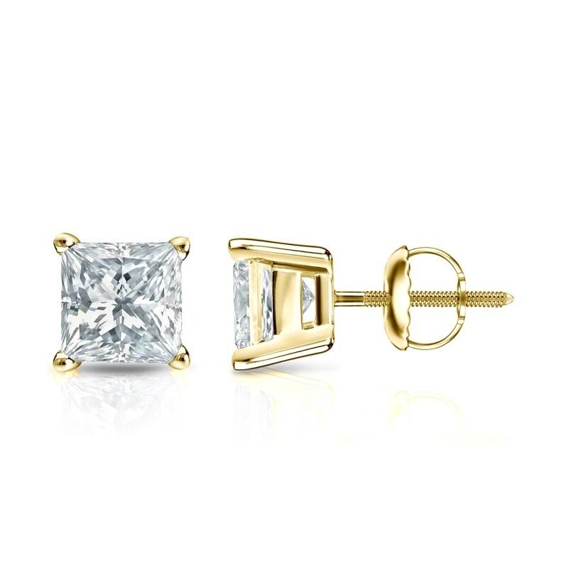 Auriya 14-karat Gold Lab Grown 1.25 carat TDW Princess Diamond Stud Earrings 4-Prong Basket Screw-back
