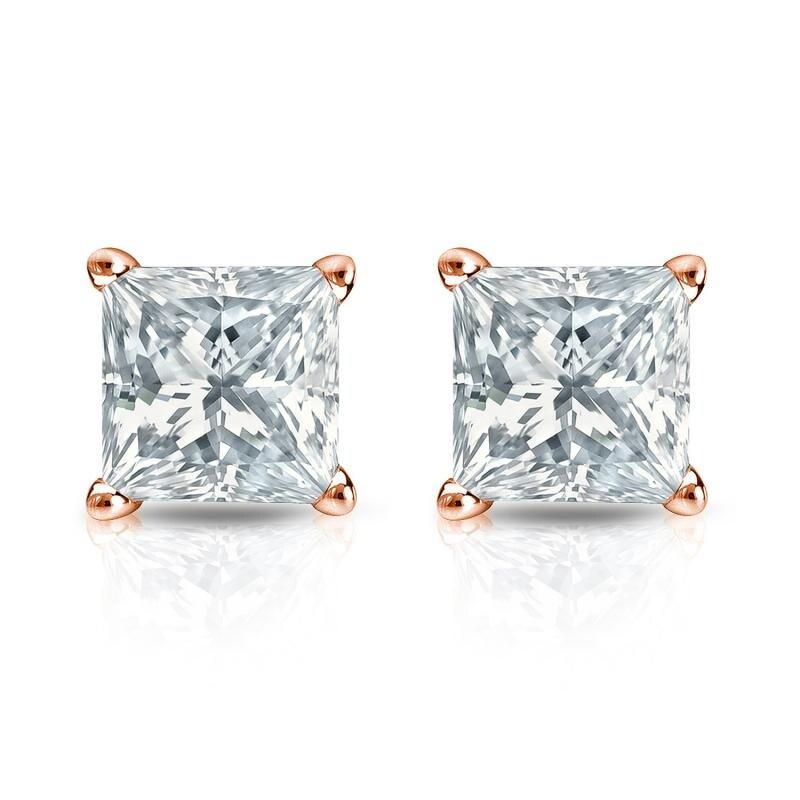 Auriya 14-karat Gold Lab Grown 1.25 carat TDW Princess Diamond Stud Earrings 4-Prong Basket Screw-back