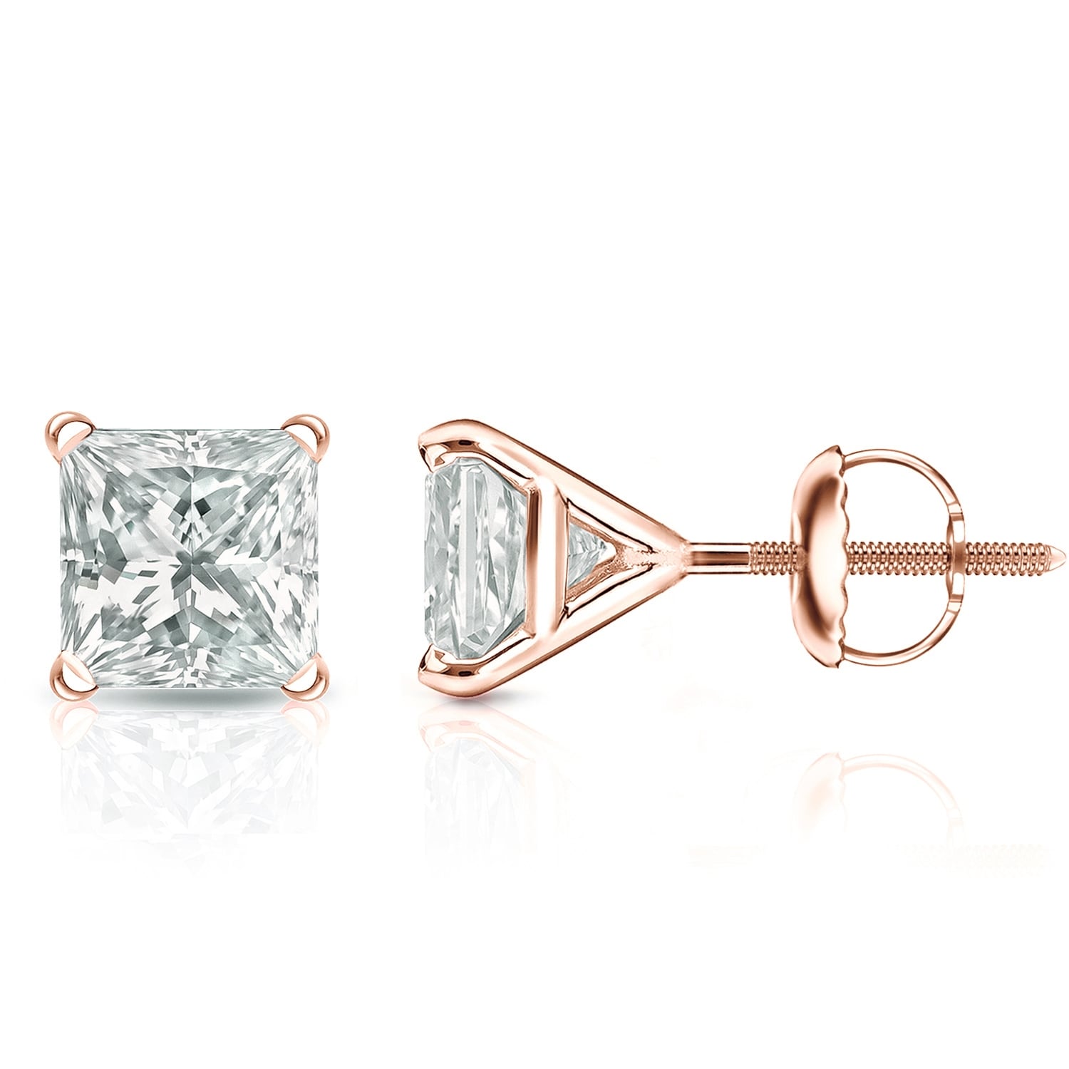 Auriya 14-karat Gold Lab Grown 2.00 carat TDW Princess Diamond Stud Earrings 4-Prong Martini Screw-back