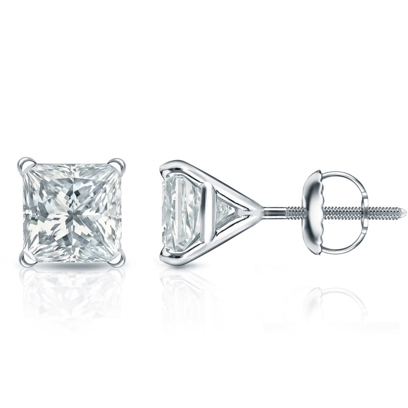Auriya 14-karat Gold Lab Grown 2.00 carat TDW Princess Diamond Stud Earrings 4-Prong Martini Screw-back