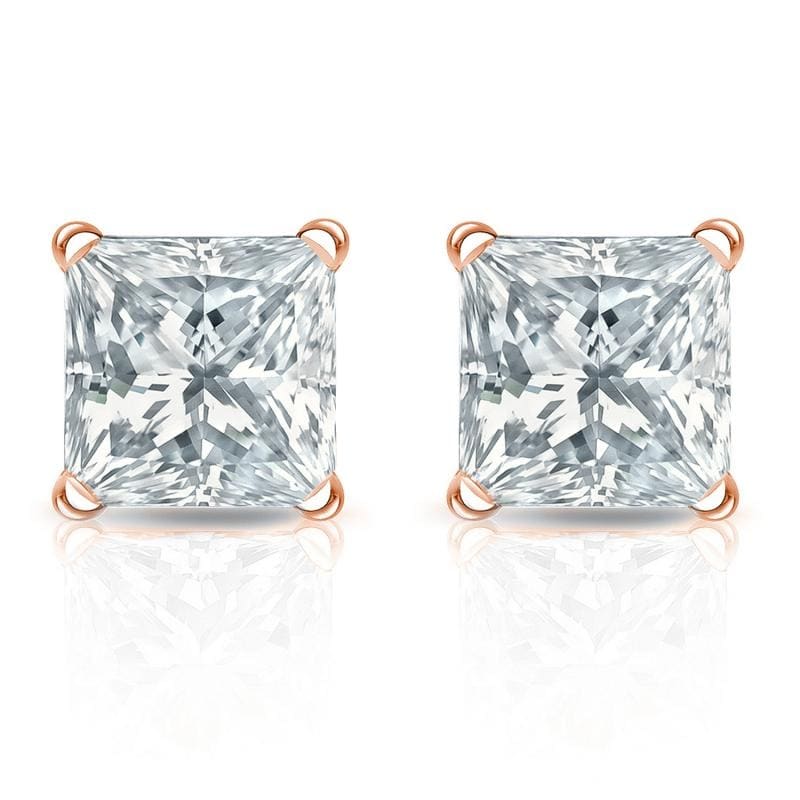 Auriya 14-karat Gold Lab Grown 2.00 carat TDW Princess Diamond Stud Earrings 4-Prong Martini Screw-back