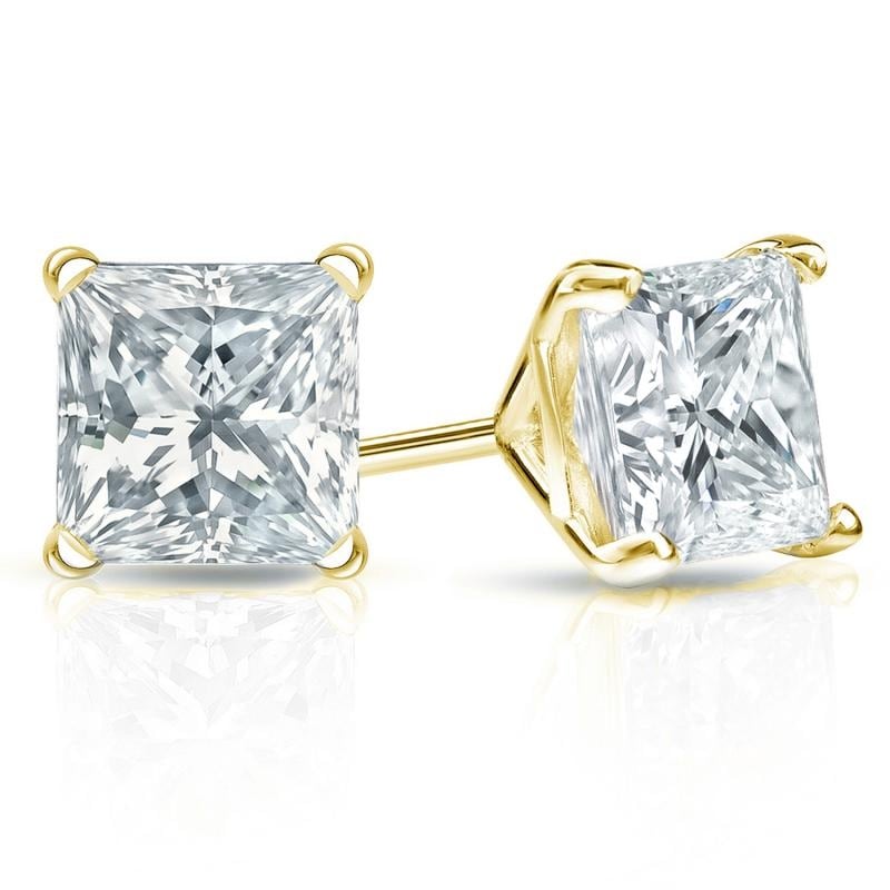 Auriya 14-karat Gold Lab Grown 2.00 carat TDW Princess Diamond Stud Earrings 4-Prong Martini Screw-back