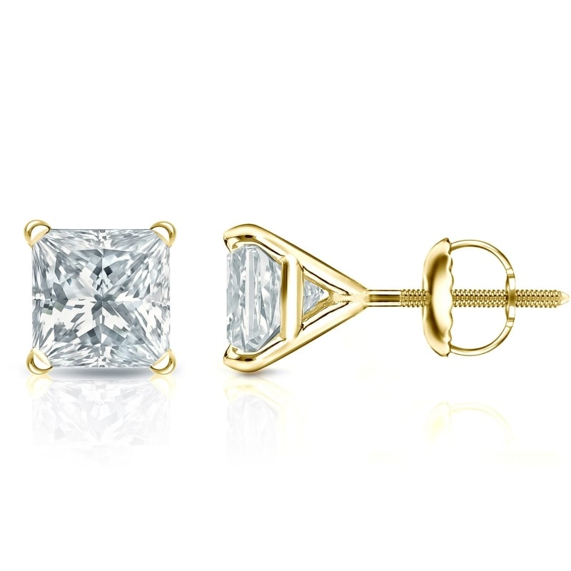 Auriya 14-karat Gold Lab Grown 2.00 carat TDW Princess Diamond Stud Earrings 4-Prong Martini Screw-back