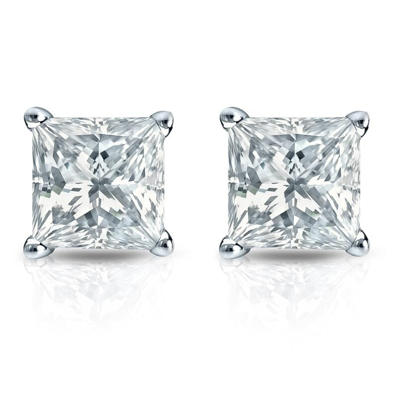 Auriya 14-karat Gold Lab Grown 2.50 carat TDW Princess Diamond Stud Earrings 4-Prong Basket Push-back