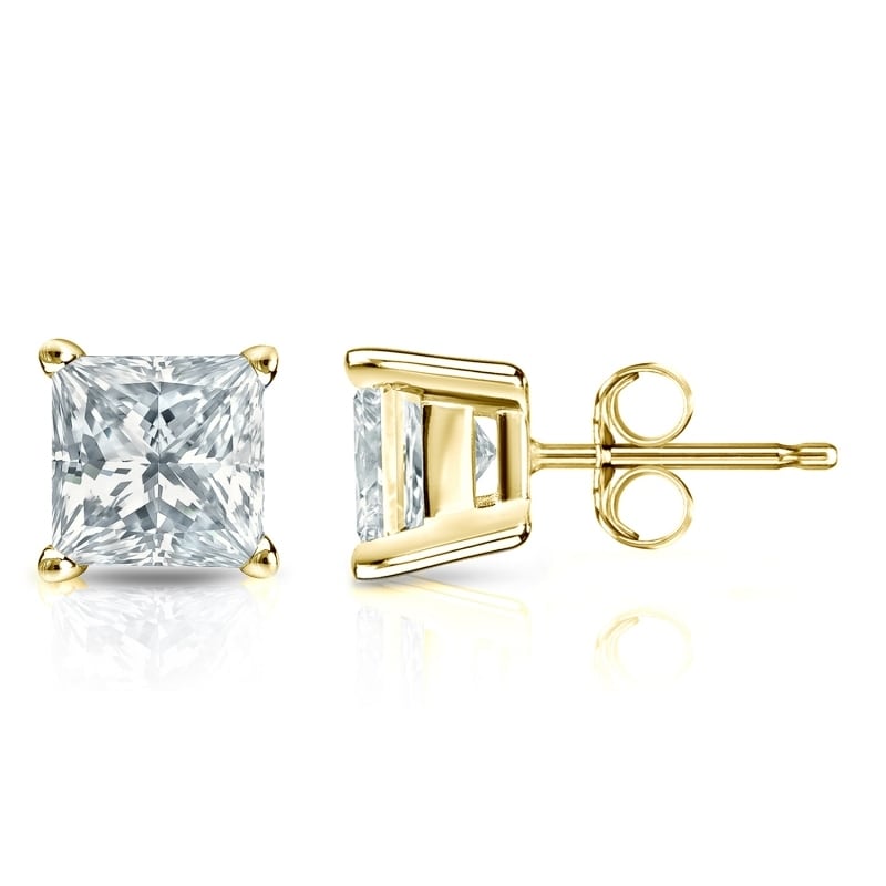 Auriya 14-karat Gold Lab Grown 2.50 carat TDW Princess Diamond Stud Earrings 4-Prong Basket Push-back