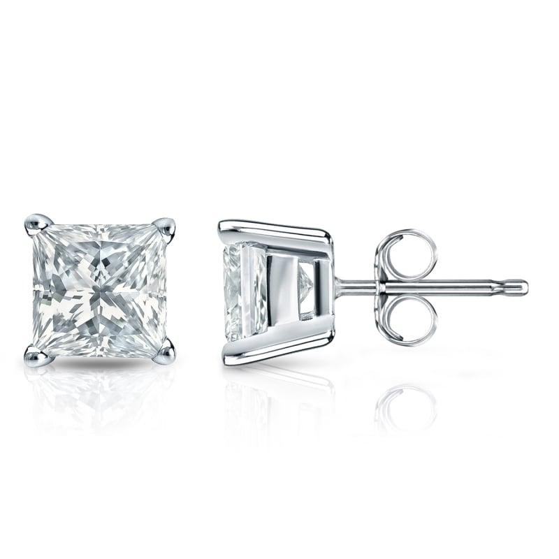 Auriya 14-karat Gold Lab Grown 2.50 carat TDW Princess Diamond Stud Earrings 4-Prong Basket Push-back
