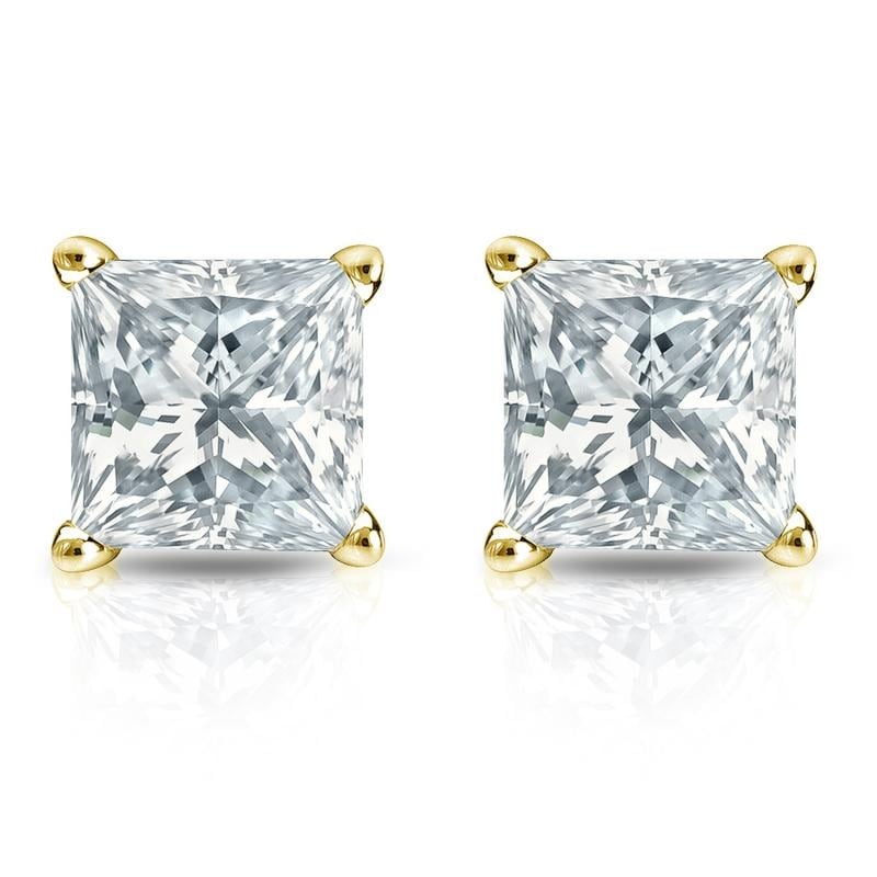 Auriya 14-karat Gold Lab Grown 2.50 carat TDW Princess Diamond Stud Earrings 4-Prong Basket Push-back