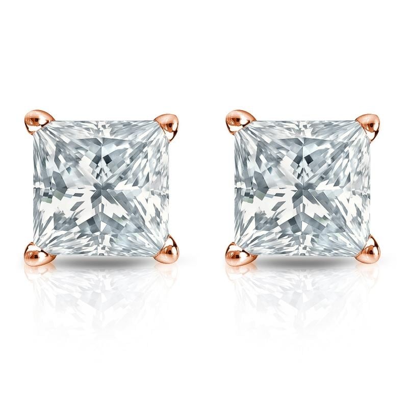 Auriya 14-karat Gold Lab Grown 2.50 carat TDW Princess Diamond Stud Earrings 4-Prong Basket Push-back