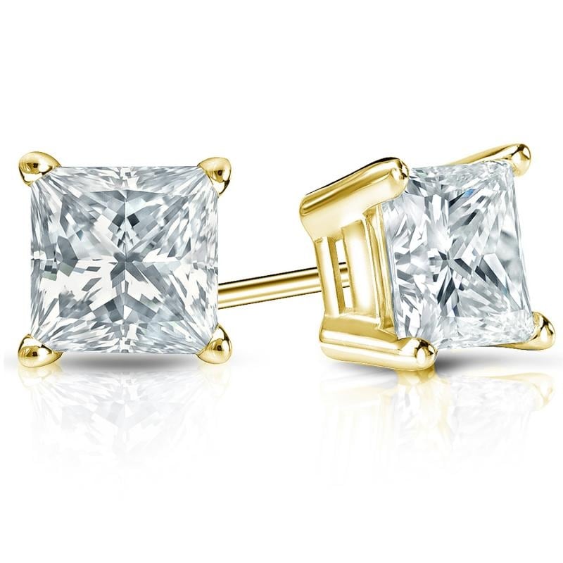 Auriya 14-karat Gold Lab Grown 2.50 carat TDW Princess Diamond Stud Earrings 4-Prong Basket Push-back