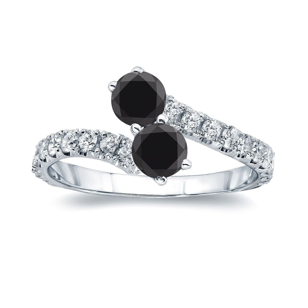 Auriya 14k Gold 1 1/2ctw 2-Stone Black Diamond Engagement Ring