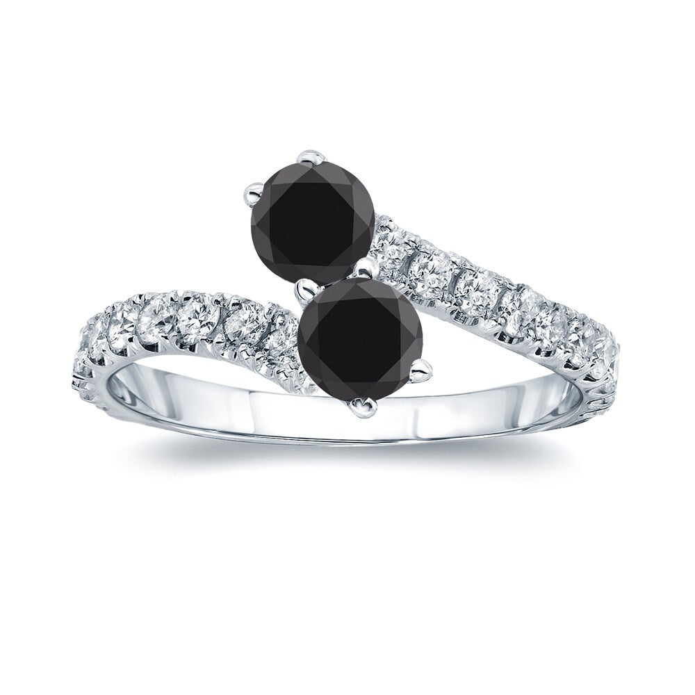 Auriya 14k Gold 1 1/2ctw 2-Stone Black Diamond Engagement Ring