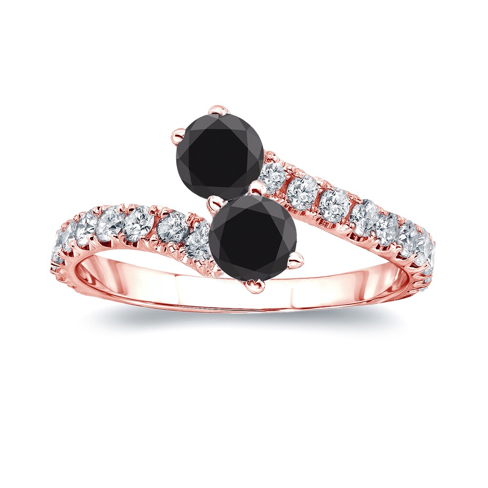 Auriya 14k Gold 1 1/2ctw 2-Stone Black Diamond Engagement Ring