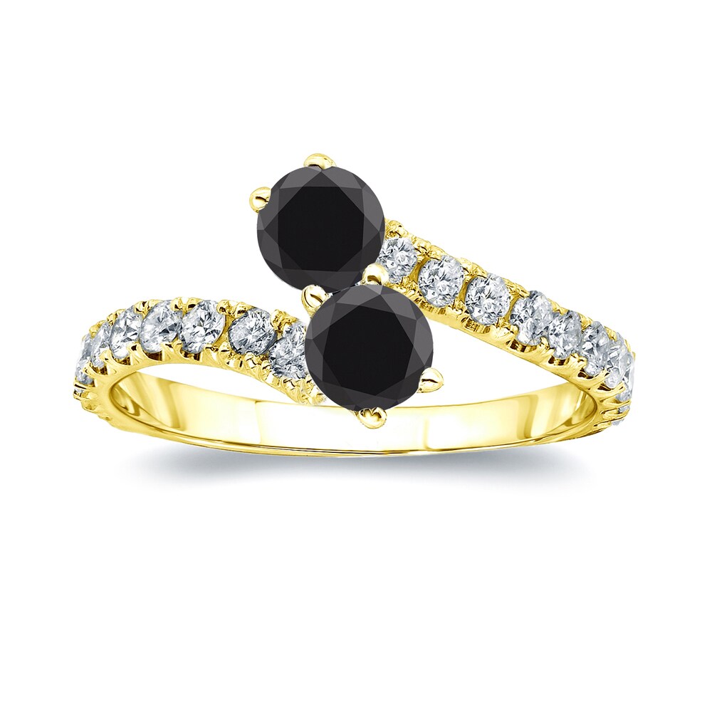 Auriya 14k Gold 1 1/2ctw 2-Stone Black Diamond Engagement Ring