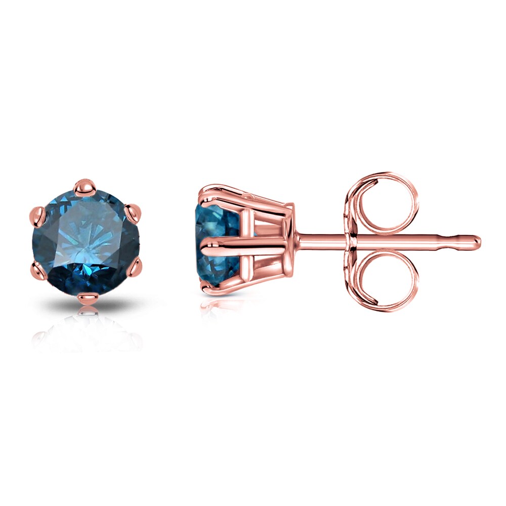 Auriya 1/2ctw Round Blue Diamond Stud Earrings 14k Gold 6-Prong