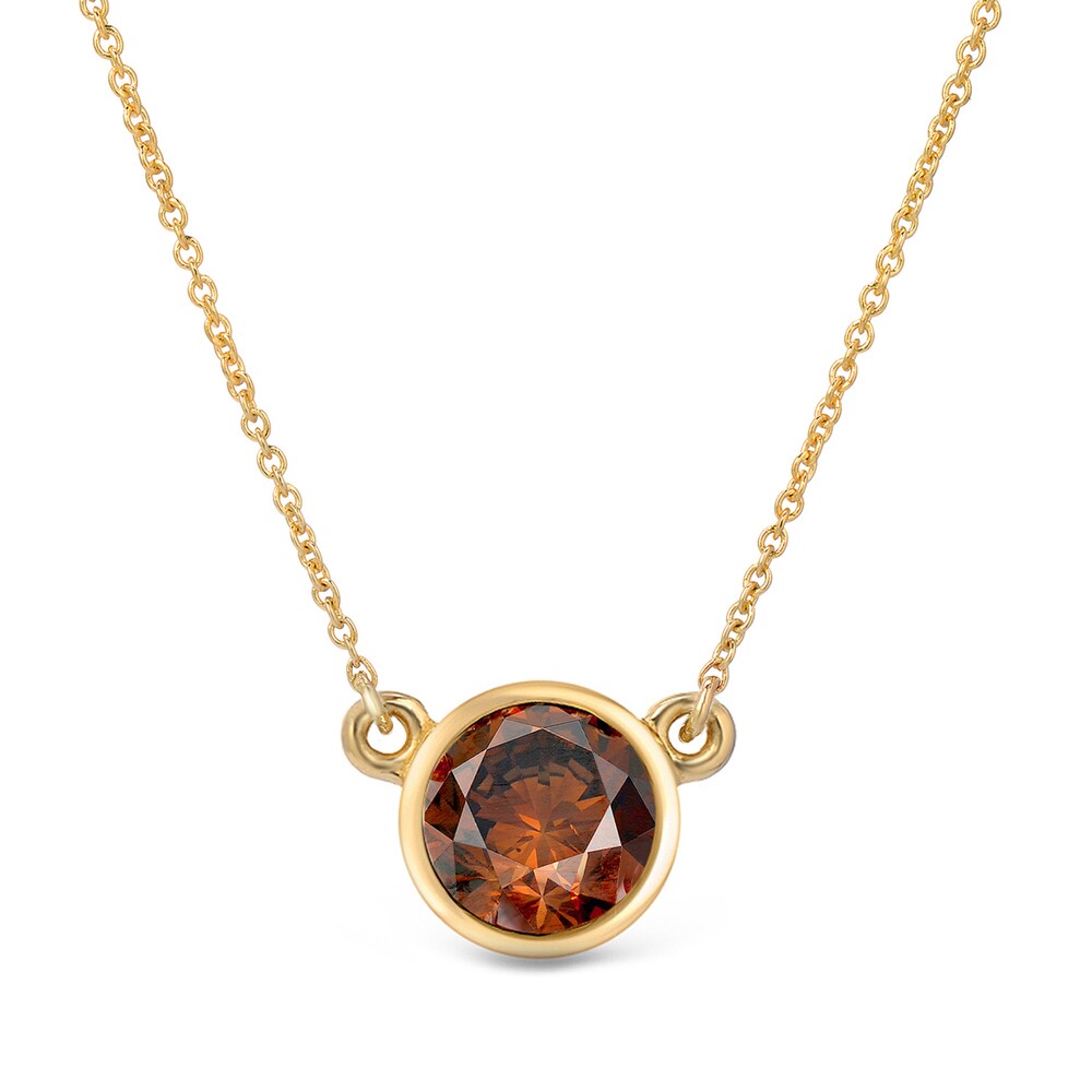 Auriya 14k Gold 1/2ct TDW Round Bezel Set Solitaire Brown Diamond Necklace