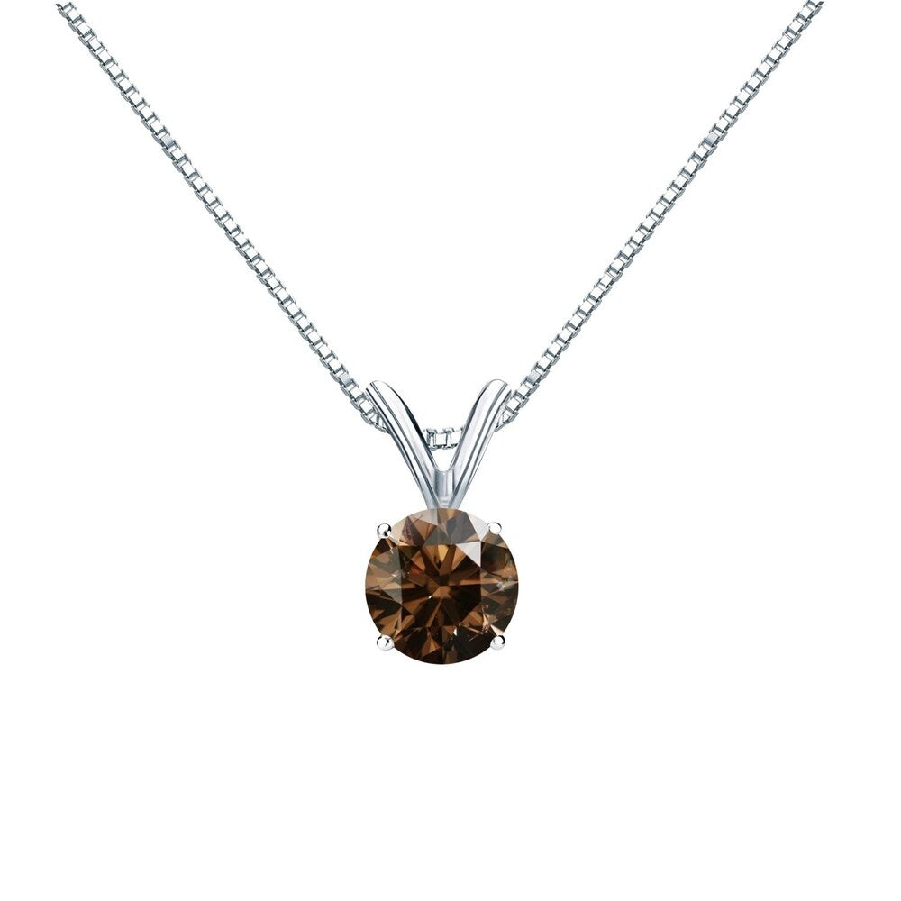 Auriya 14k Gold 1/2ct TDW Round Brown Diamond Solitaire Necklace (SI1-SI2)