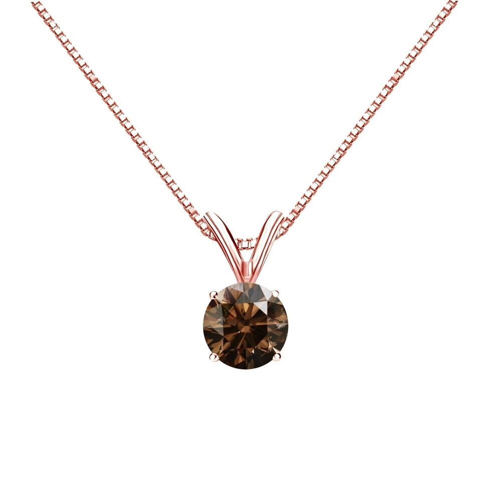 Auriya 14k Gold 1/2ct TDW Round Brown Diamond Solitaire Necklace (SI1-SI2)