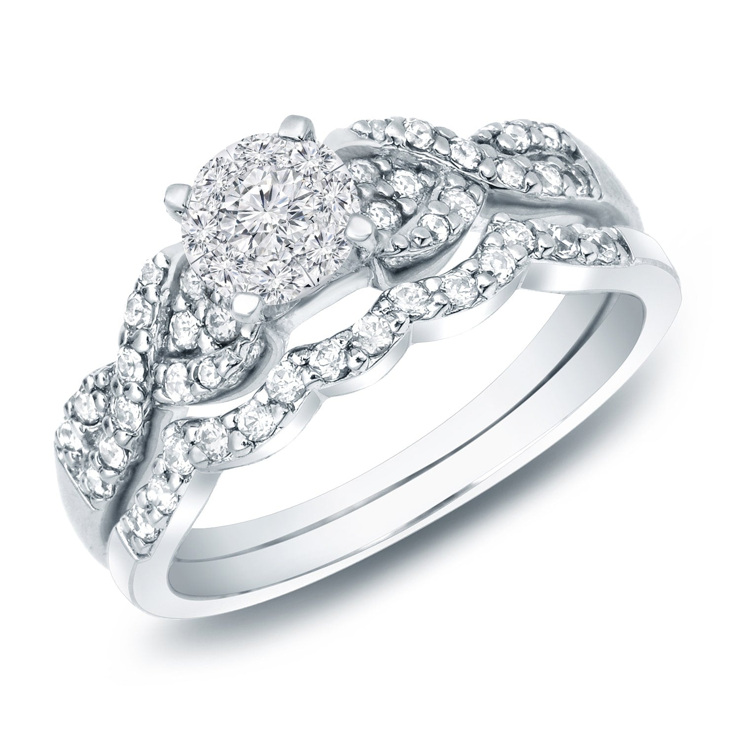 Auriya 1/2ctw Braided Round Diamond Engagement Ring Set 14k Gold