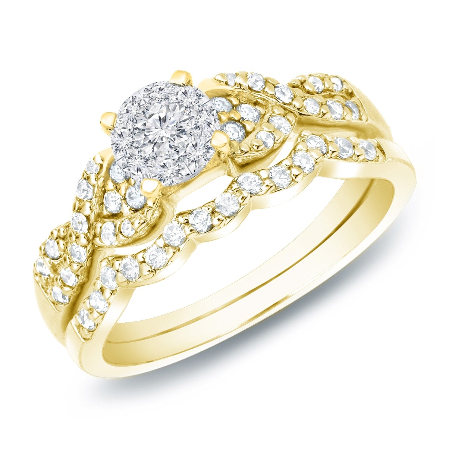 Auriya 1/2ctw Braided Round Diamond Engagement Ring Set 14k Gold