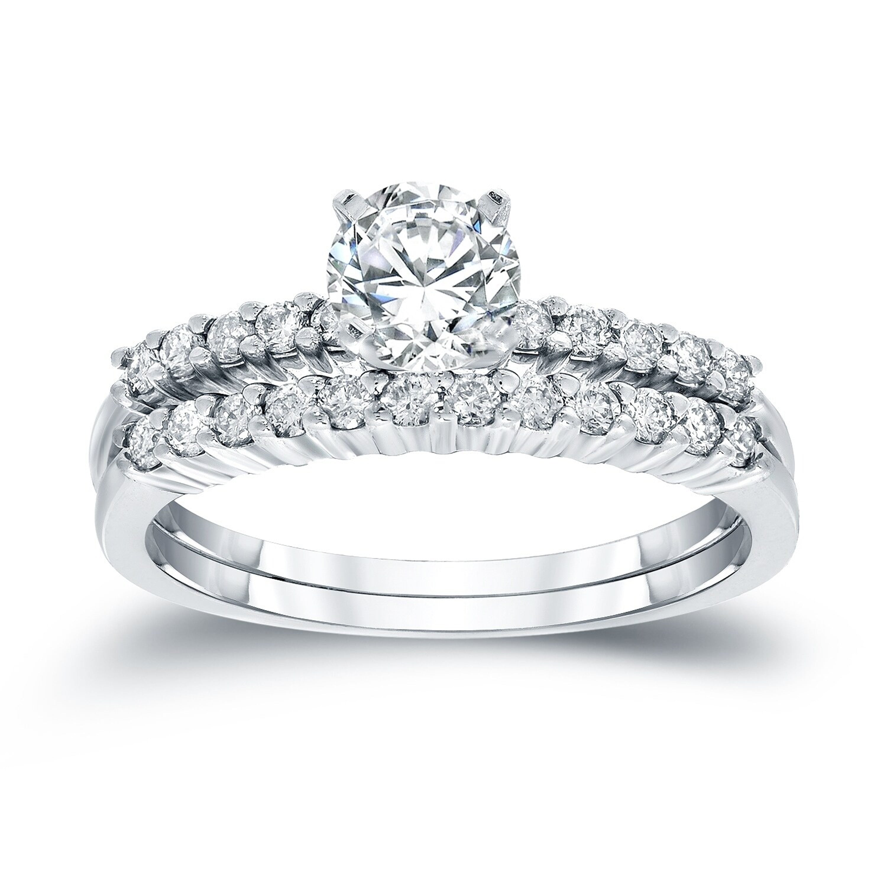 Auriya 14k Gold 1/2ctw Round Diamond Engagement Ring Set