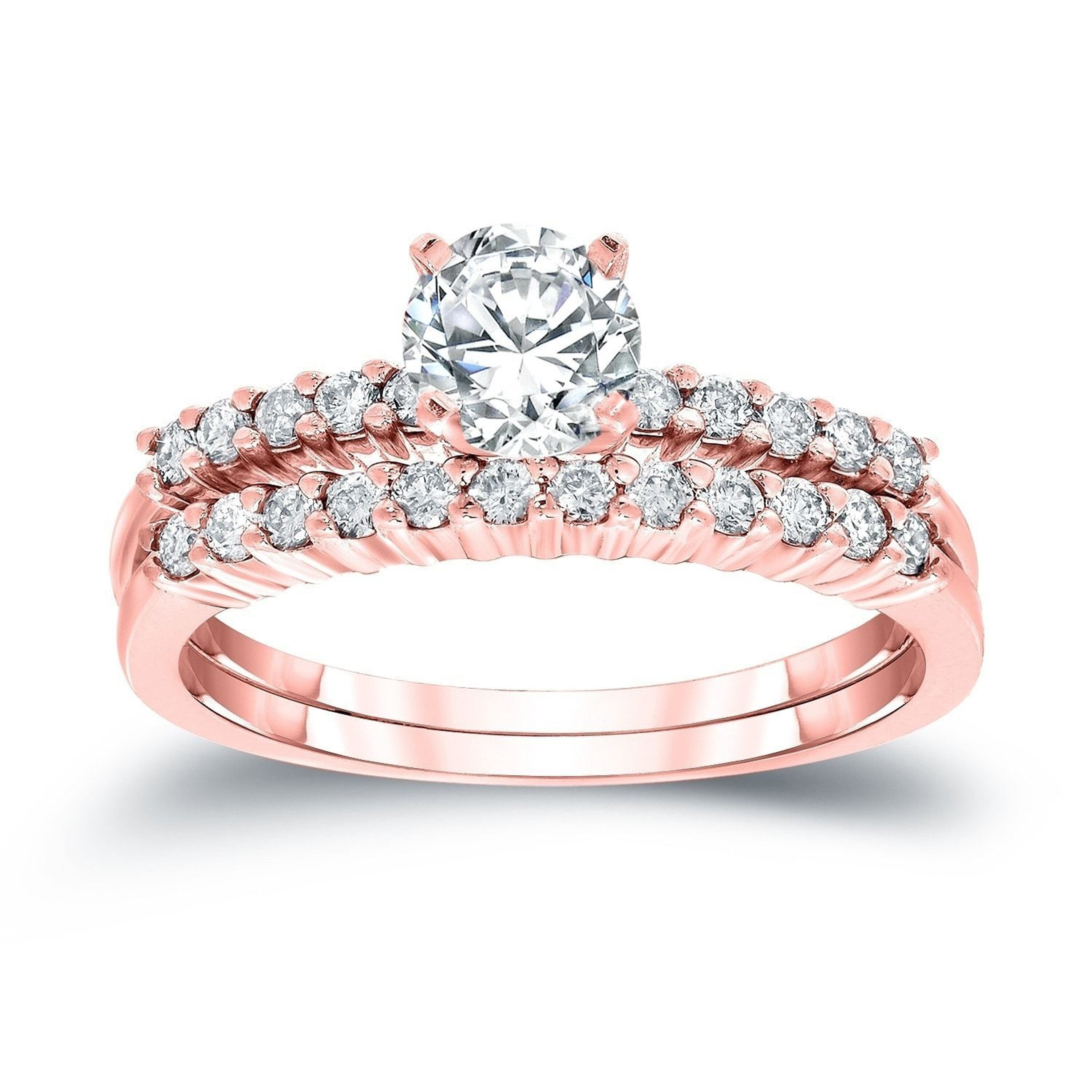 Auriya 14k Gold 1/2ctw Round Diamond Engagement Ring Set