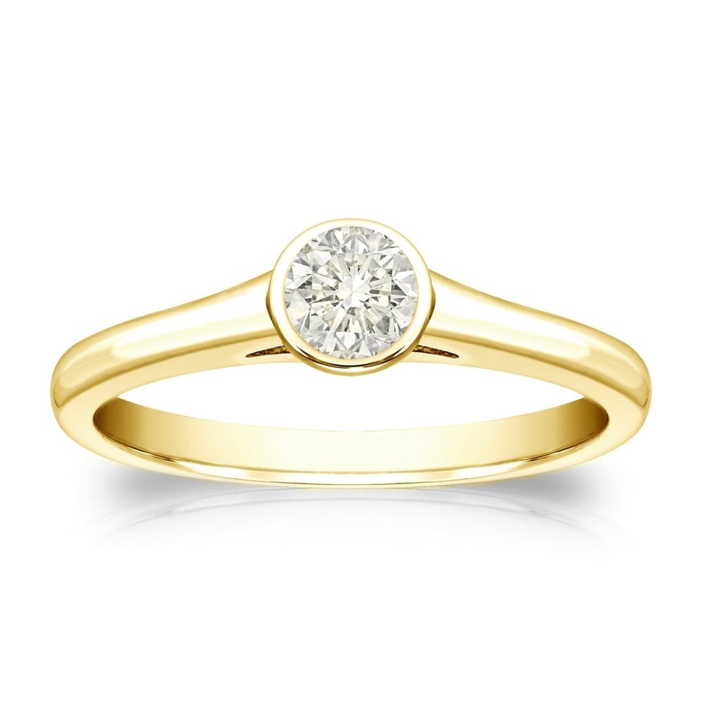 Auriya 14k Gold 1 4 carat TW Bezel set Solitaire Diamond Engagement Ring