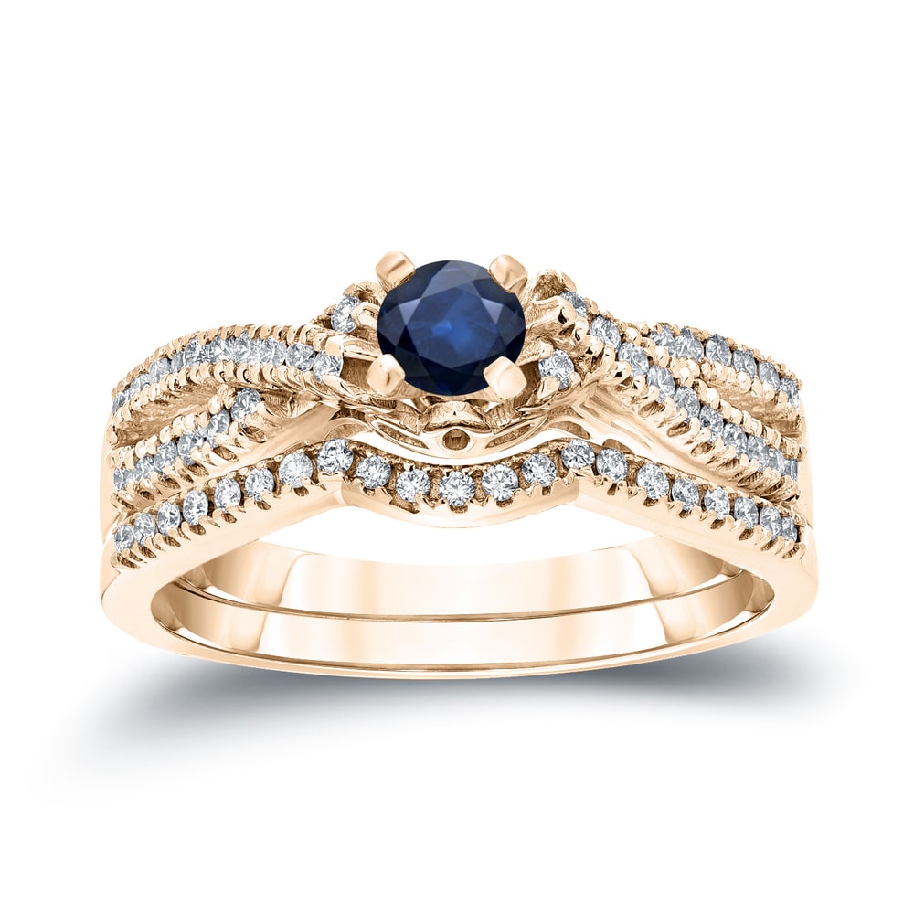 14k Gold 1/4ct Sapphire and 1/4ct TDW Diamond Braided Infinity Engagement Ring Set by Auriya