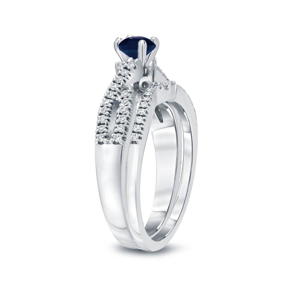 14k Gold 1/4ct Sapphire and 1/4ct TDW Diamond Braided Infinity Engagement Ring Set by Auriya