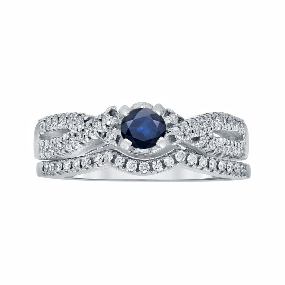 14k Gold 1/4ct Sapphire and 1/4ct TDW Diamond Braided Infinity Engagement Ring Set by Auriya