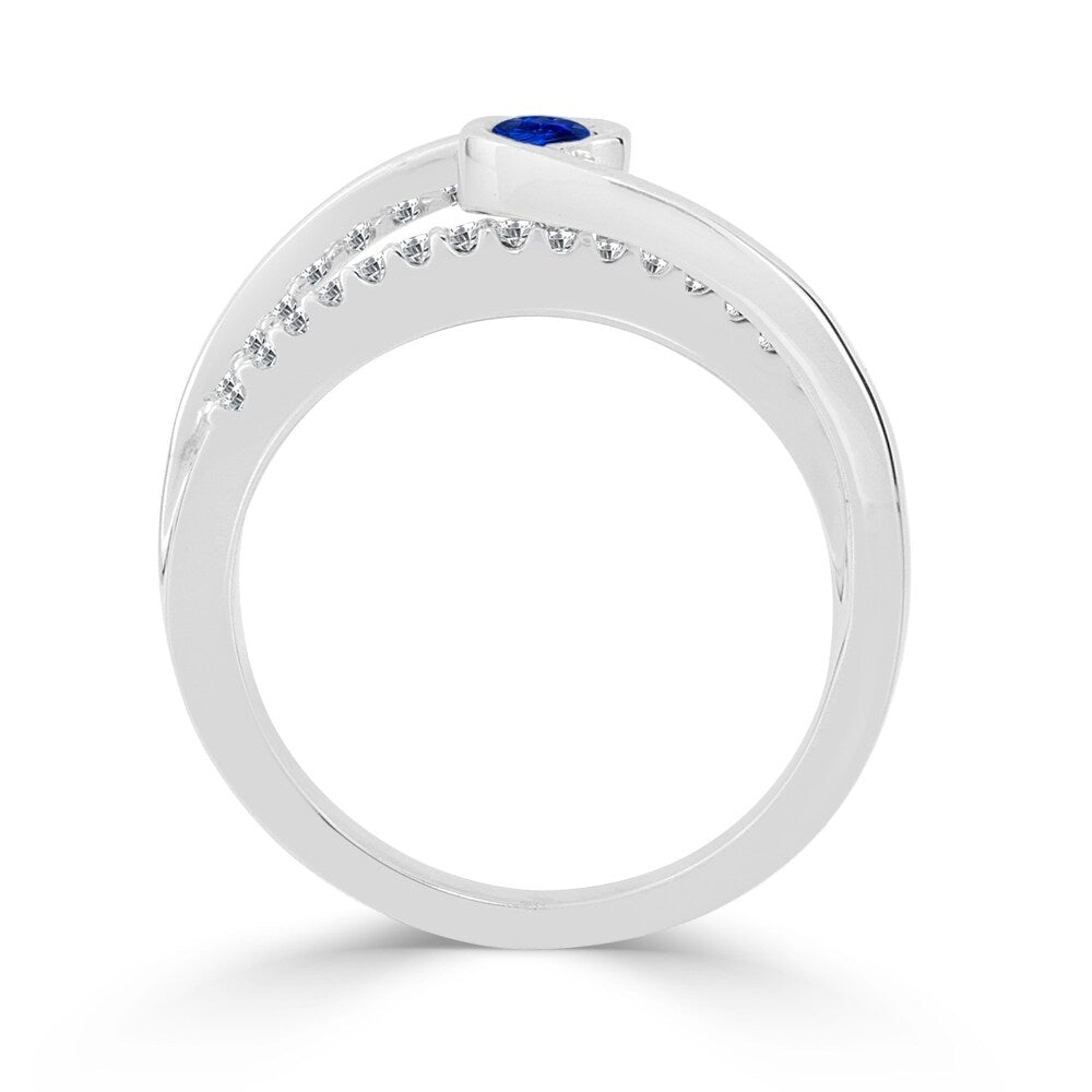 Auriya 14k Gold 1/8ct Blue Sapphire and 1/8 TDW White Diamond Bezel Set Engagement Ring