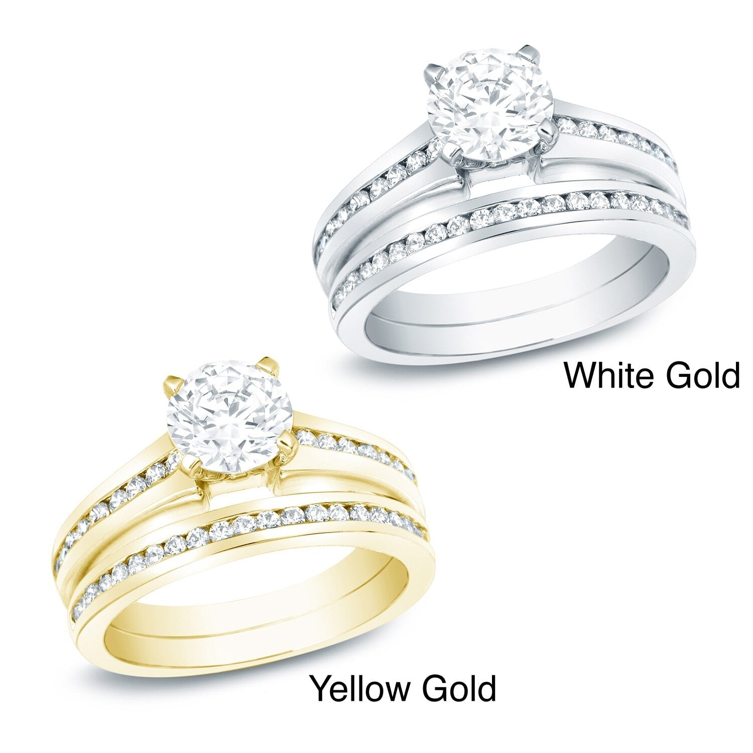 Auriya 14k Gold 1ctw Classic Round Diamond Engagement Ring Set