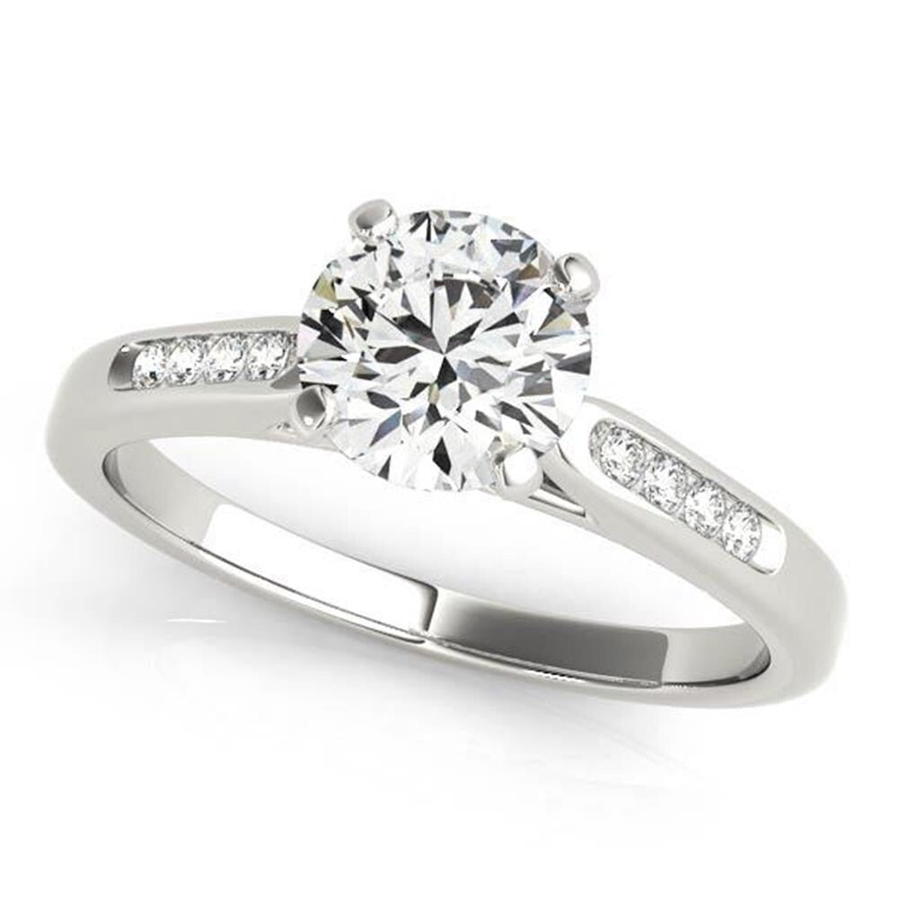 Auriya Classic 1ct Round Moissanite and Diamond Engagement Ring 1/10ctw 14K Gold