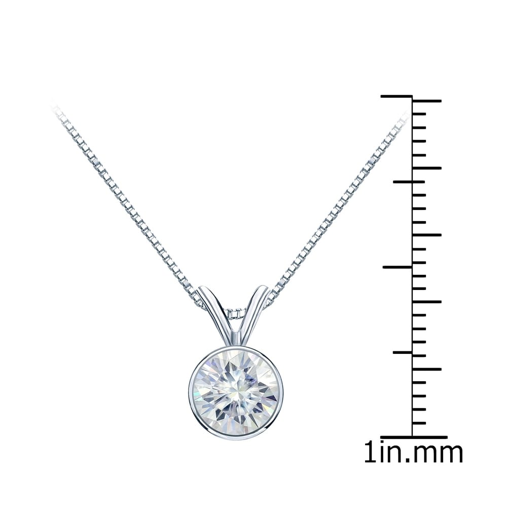 Auriya 14k Gold 1ct TW Round Bezel-set Moissanite Necklace Solitaire - 6.5 mm - 6.5 mm