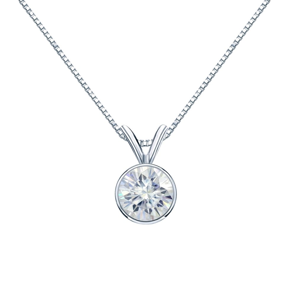 Auriya 14k Gold 1ct TW Round Bezel-set Moissanite Necklace Solitaire - 6.5 mm - 6.5 mm