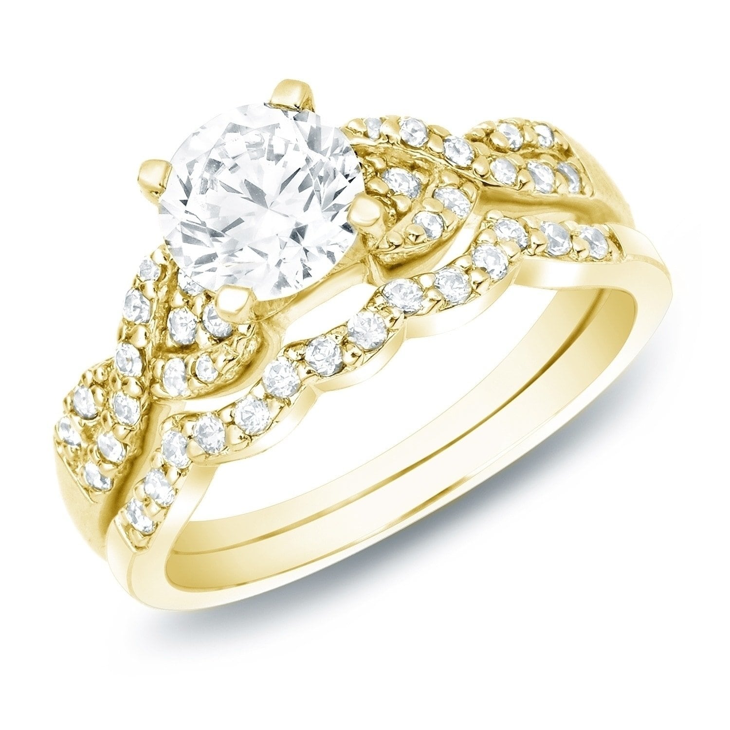 Auriya 14k Gold 1ctw Braided Round Diamond Engagement Ring Set