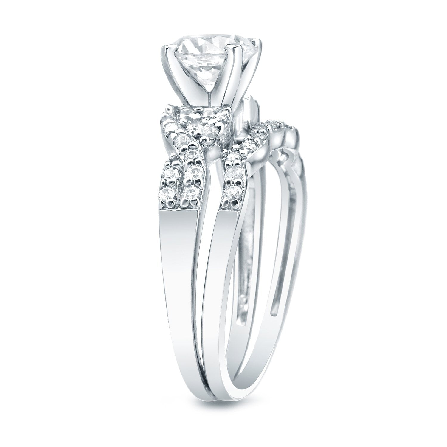 Auriya 14k Gold 1ctw Braided Round Diamond Engagement Ring Set