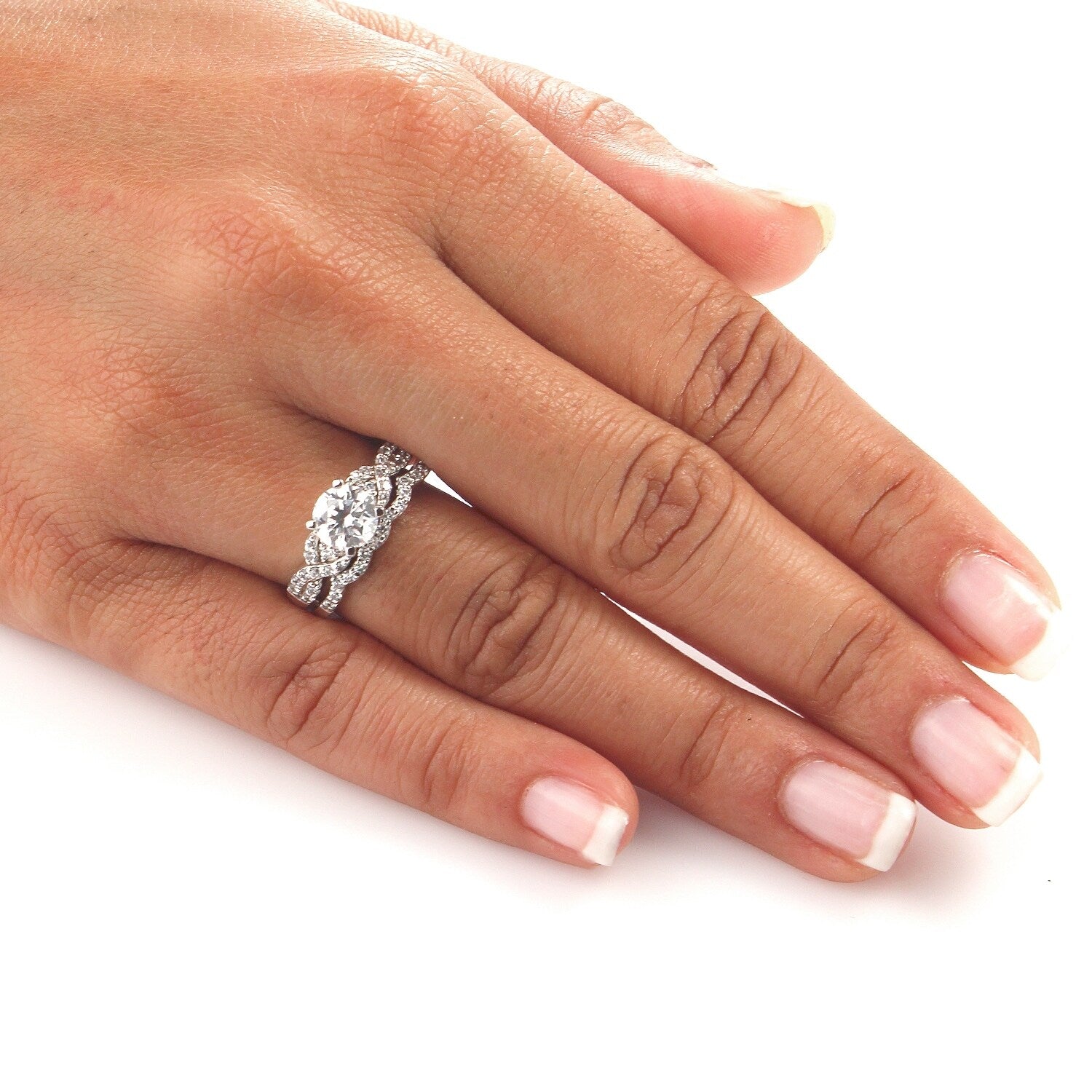 Auriya 14k Gold 1ctw Braided Round Diamond Engagement Ring Set