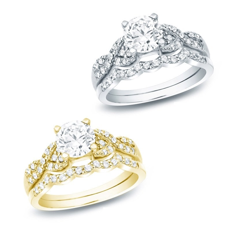 Auriya 14k Gold 1ctw Braided Round Diamond Engagement Ring Set