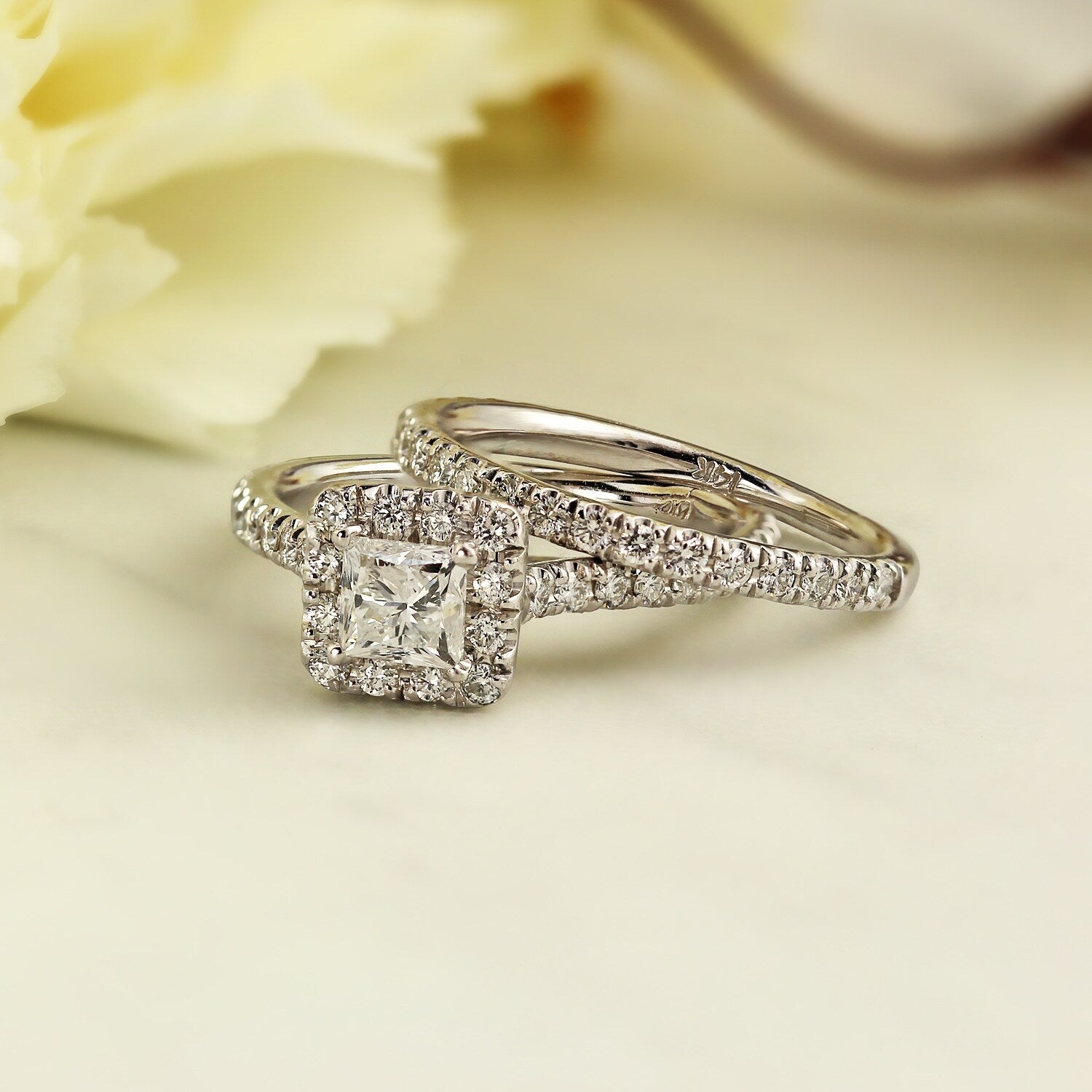 Auriya 14k Gold 1ctw Princess-cut Halo Diamond Engagement Ring Set