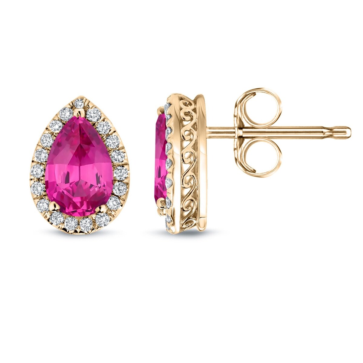 Auriya 14k Gold 2ct Pear-cut Pink Sapphire Halo Diamond Stud Earrings 1/3ct TDW