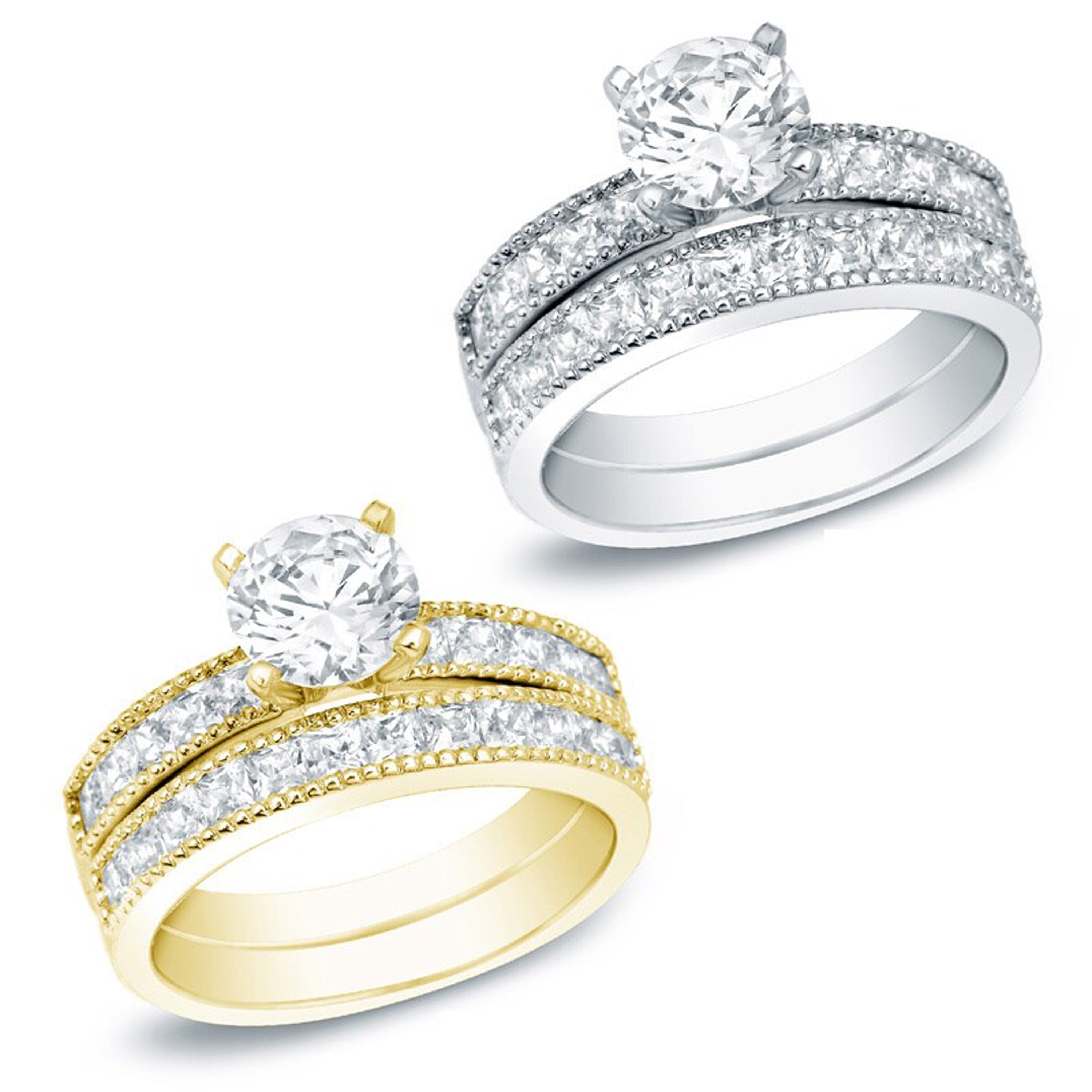 Auriya 14k Gold 2ctw Round Certified Diamond Engagement Ring Set Certified