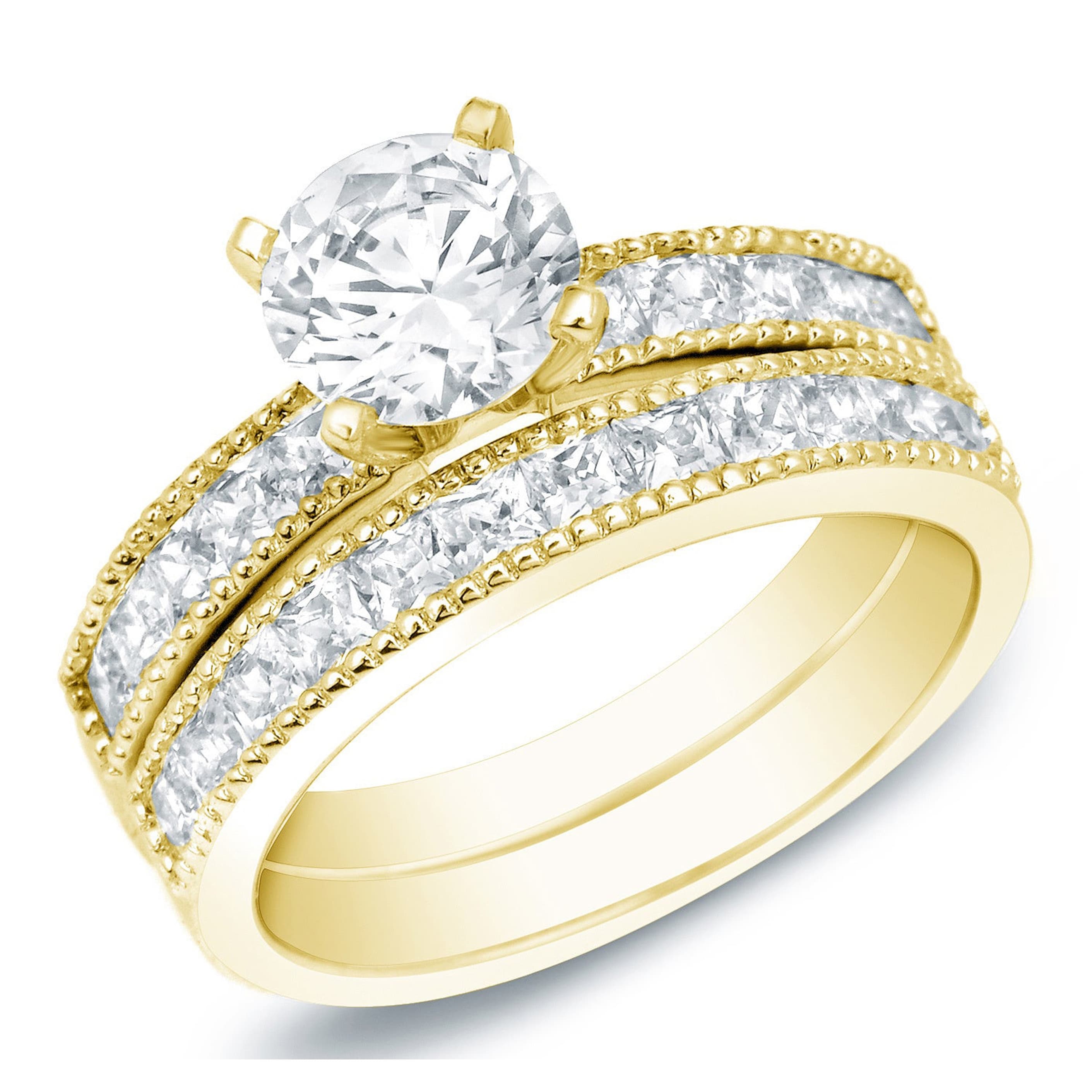 Auriya 14k Gold 2ctw Round Certified Diamond Engagement Ring Set Certified