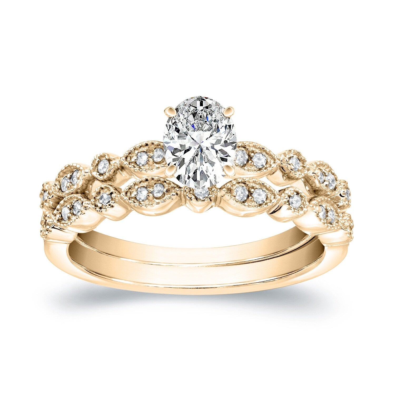 Auriya 14k Gold 3/4ctw Vintage Oval Diamond Engagement Ring Set