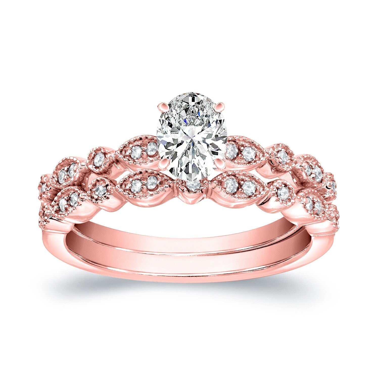 Auriya 14k Gold 3/4ctw Vintage Oval Diamond Engagement Ring Set
