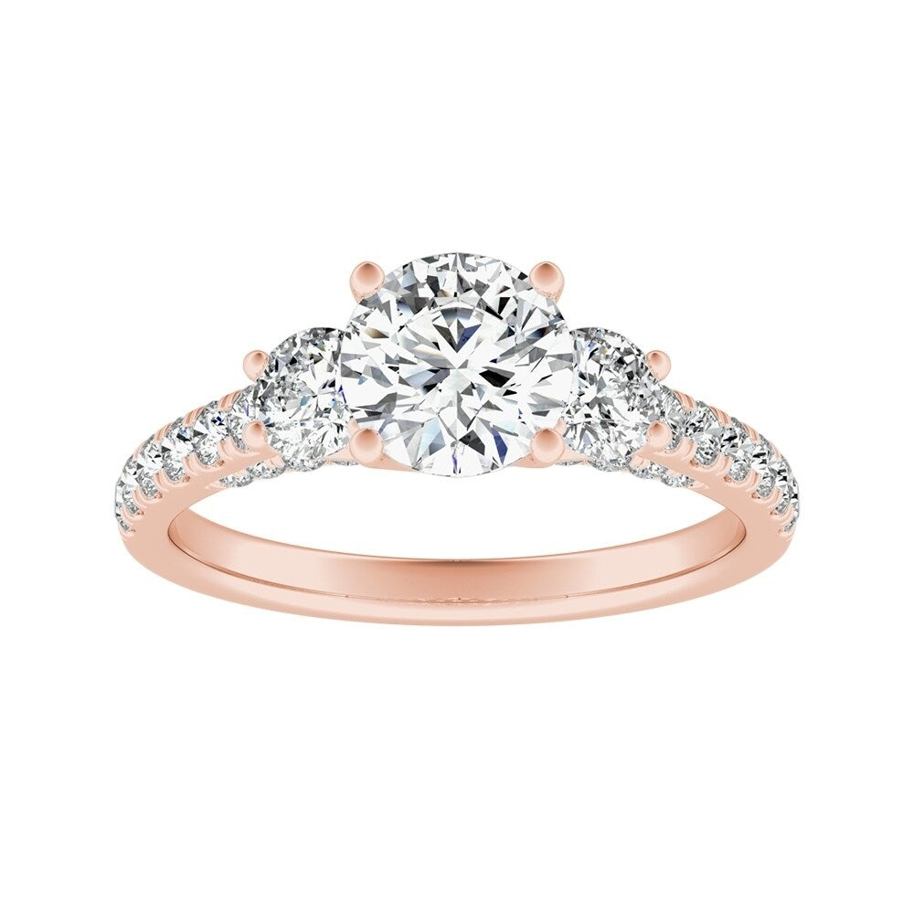 Auriya 3-Stone 3/4ct Round Moissanite and 7/8ct Diamond Engagement Ring 14K Gold