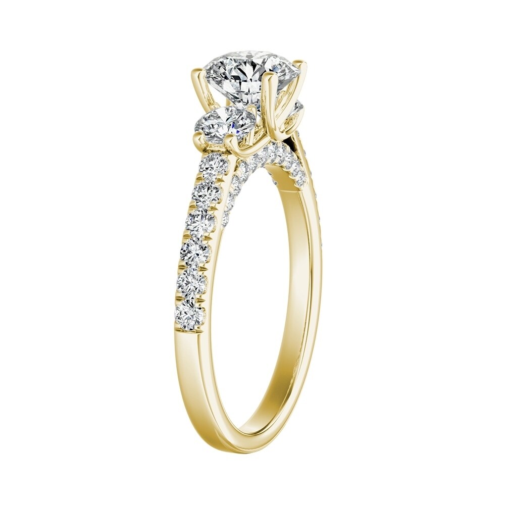 Auriya 3-Stone 3/4ct Round Moissanite and 7/8ct Diamond Engagement Ring 14K Gold