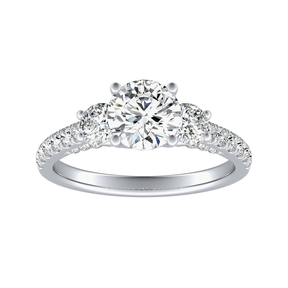 Auriya 3-Stone 3/4ct Round Moissanite and 7/8ct Diamond Engagement Ring 14K Gold